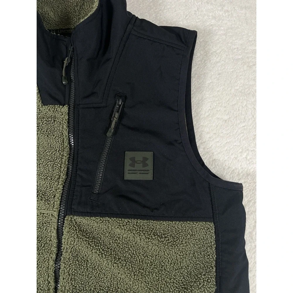 Under Armour Mission Boucle Green Fleece Full Zip Mock Sherpa Vest Men's‎ Small